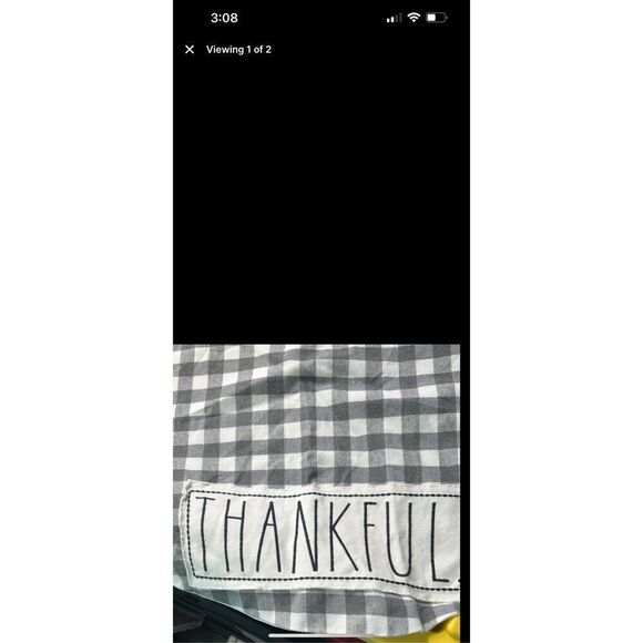 RAE DUNN EMBROIDERED MANTLE SCARF THANKFUL GRAY WHITE CHECK - Picture 2 of 3